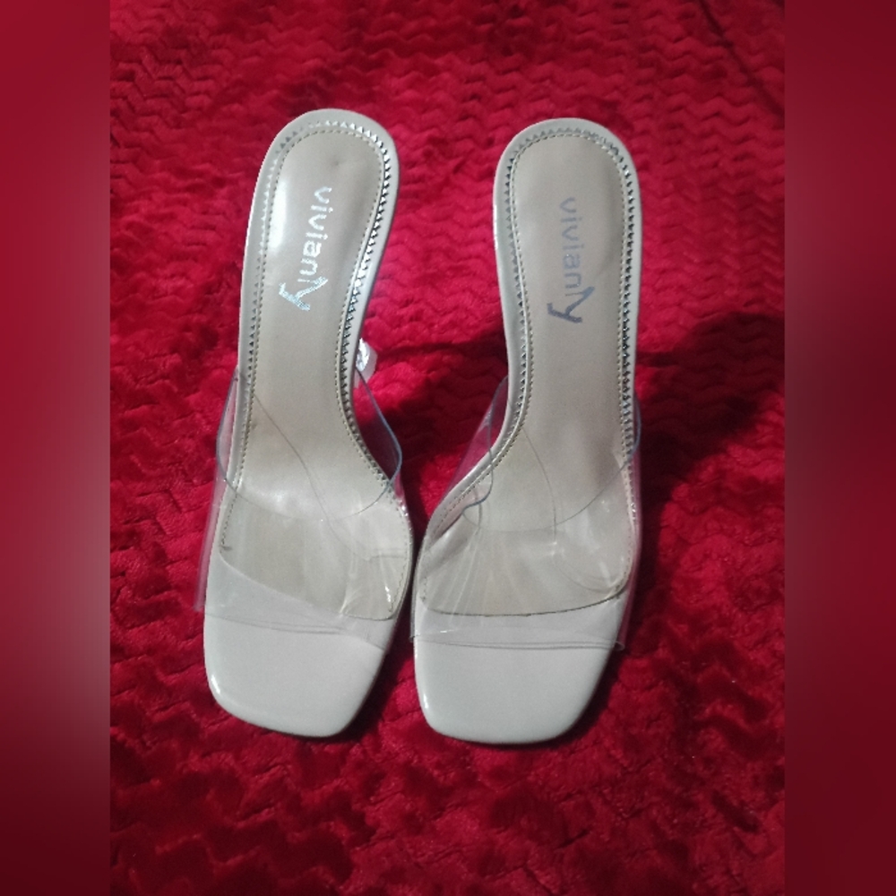 Vivianly White Square Toe Heels